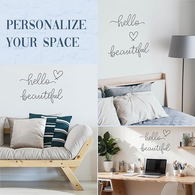 Hicarer Hello Gorgeous Metal Wall Art Decor Minimalist Decoration Metal Hello Gorgeous Decorative Sign for Living Room Office Bedroom Hotel Home Wall Decoration (Black,Lovely Style)