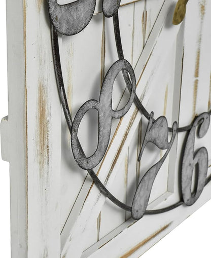 Large Farmhouse Wall Clock – 24 Inch White Square Rustic Wooden Clock with Decorative Reversible Wooden Sign, Perfect for Any Space and Ideal Gift