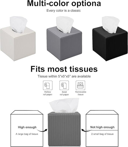 Gray Square PU Leather Tissue Box Cover with Magnetic Bottom – Stylish Cube Holder for Napkins, Decorative for Bathroom, Living Room, Office, Car, Nightstand