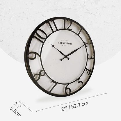 Presentime & Co 21" Farmhouse Series Wall Clock,Vintage Style, Retro Clock, Raised 3D Arabic Numeral, Oil Rubbed Bronze Finish. Wall Décor for Living Room and entryway.
