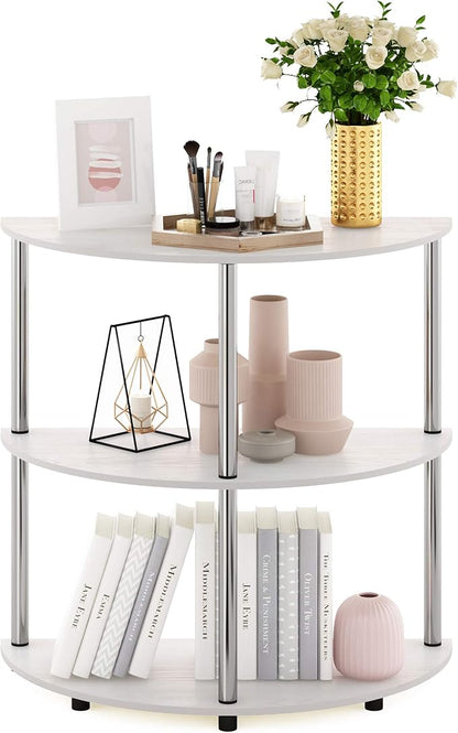 Furinno Frans Turn-N Half Round Console Table with Stainless Steel Tubes, White Oak, 15.6D x 31.1W x 30.8H in