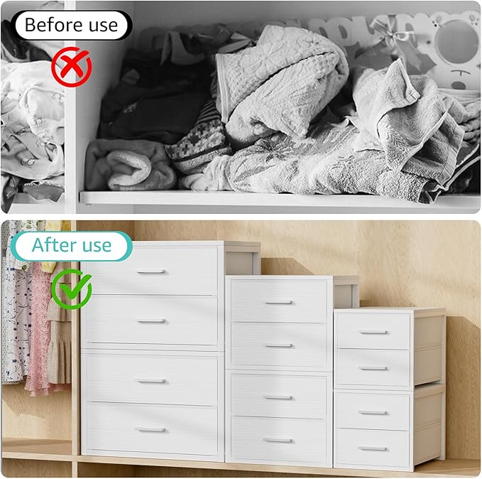 BOLUO Stackable Storage Drawers Closet Organizers and Storage Fabric White 2 Drawer Dresser for Bedroom Modern