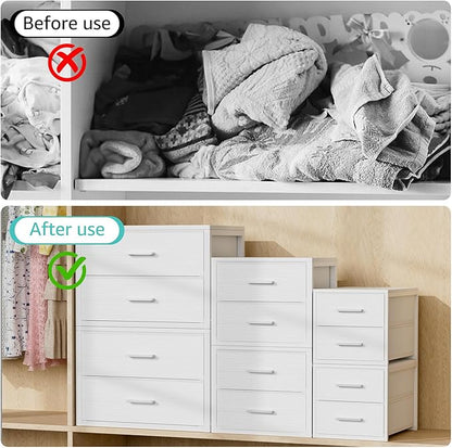 BOLUO Stackable Storage Drawers Closet Organizers and Storage Fabric White 2 Drawer Dresser for Bedroom Modern