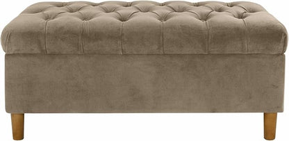 Homepop Home Decor | Tufted Ainsley Button Storage Ottoman Bench with Hinged Lid | Ottoman Bench with Storage for Living Room & Bedroom,Fawn Velvet