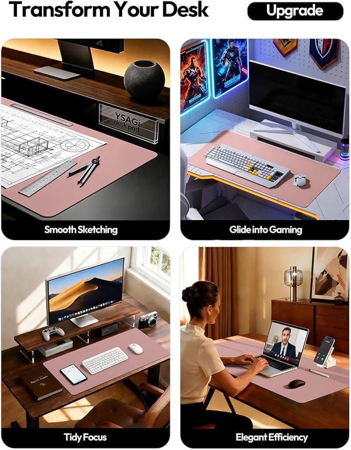 YSAGi Leather Desk Protector, Office Mat, Large Mouse Mat, Non-Slip PU Leather Blotter, Laptop Pad, Waterproof Writing Pad for Office and Home (Pale Mauve, 31.5" x 15.8")