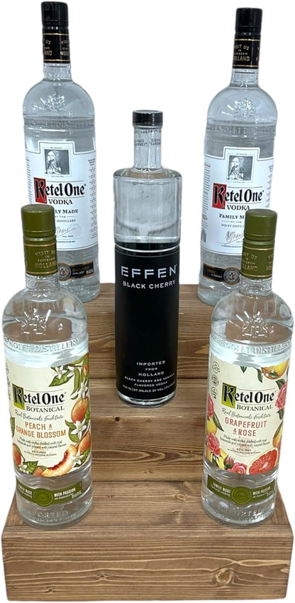 Handmade Tiered Display Shelving - Three Tier Bar Display - Bar Organizer - Liquor Bottle Display (12" without Back, Dark Walnut)