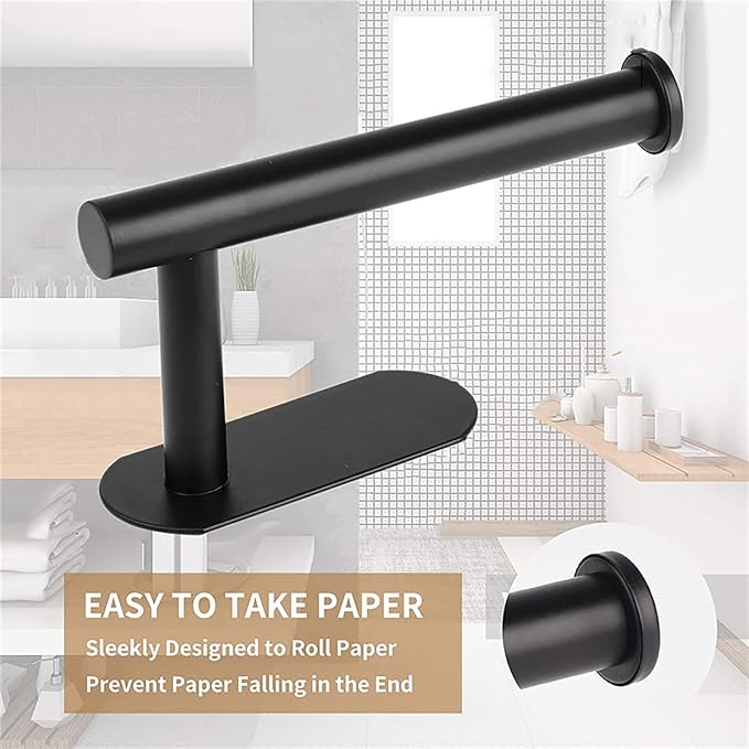 JOPOFI Toilet Paper Holder - Self Adhesive Toilet Paper Holder Wall Mount for Bathroom, Command Strip Stainless Steel Toilet Paper Roll Holder Stick On Wall, No Drilling - Matte Black（2 Pcs）