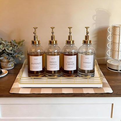 Large Bathroom Vanity Tray – 13" x 8" Oak Decorative Wooden Tray for Bathroom Countertop & Vanity Organizer, Wood Tray for Perfume, Skincare & Accessories Storage, Vanity Dresser Decor Gold & White
