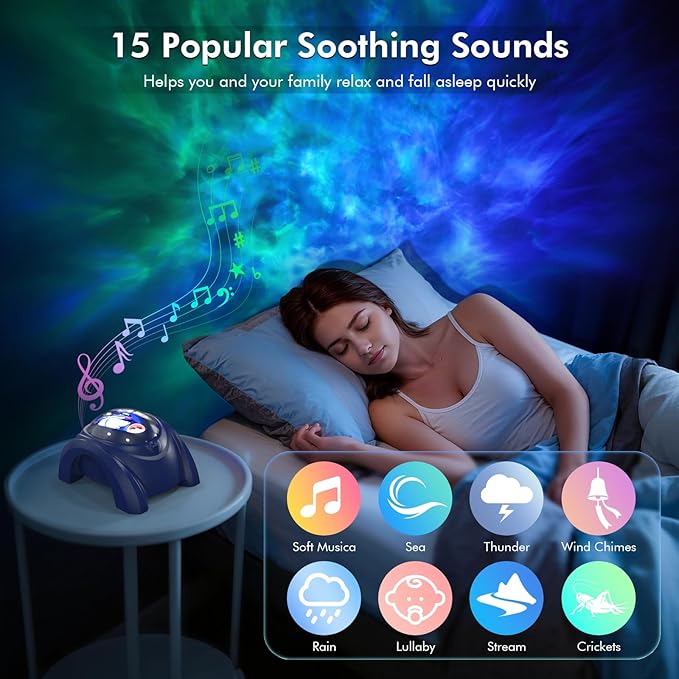 Rossetta Dual Lens Galaxy Projector, Star Projector for Bedroom with White Noise & Bluetooth Speaker, Remote, Timer, Aurora & Nebula Night Light for Room Decor, Party, Yoga, Gifts for Kids Adult Teen