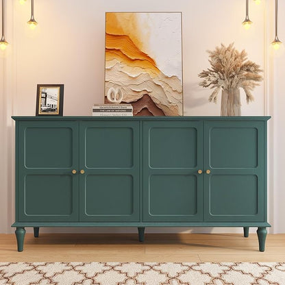 ARTPOWER 58'' Mid-Century Modern Buffet Storage Cabinet with 4 Doors and Adjustable Shelves, Accent Style Sideboard for Entryway, Dining Room, Living Room, Green