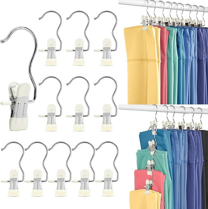 Legging Organizer for Closet, Yoga Pants Hangers 40 Pack Hanging Chip Clips Clothes Pins Holds Leggings, Space Saving Hanger Closet Organizers and Storage for Workout Sets, Hat, Bag - Ivory White