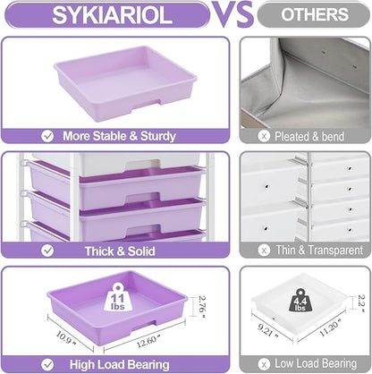 Rolling Cart with Drawers,Utility Cart With 8 Drawers and Wooden Tabletop for Living Room,Classroom,Bedroom,Bathroom,Dorm,Office,Purple