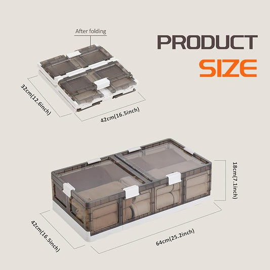 Under Bed Storage Containers with Wheels - Stackable, Foldable Plastic Storage Boxes with Lids for Clothes, Shoes, Blankets - Perfect for Bedroom Organization and Dorms (2 Pack-25.2''x16.5''x7.1'')
