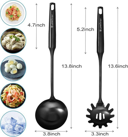 Soup Ladle - 18/10 Stainless Steel Ladle Spoon, 13.8" Large Soup Spoons, Resilient Kitchen Metal Ladel for Cooking, Serving, Stirring, Canning，Sauce, Wok & Soup，Black, Christmas Gifts