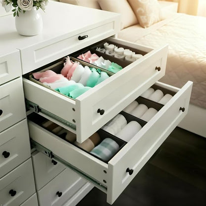 Bructhun Foldable Fabric Drawer Organizer Set 4 Pack Dresser Dividers - Sock Underwear Storage Bins (Gray, 1L+3S)