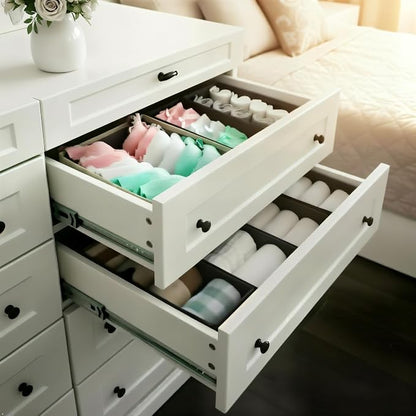 Bructhun Sock Drawer Organizer 9 Pack - Collapsible Fabric Storage Bins for Underwear Divider, Small Closet Organizers with 9 Compartments, Khaki