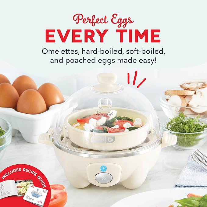 Dash Rapid Egg Cooker - Boiler, Poacher & Steamer - Includes Measuring & Recipe Guide - Dishwasher Safe - BPA Free - Holds 7 Eggs, Cream