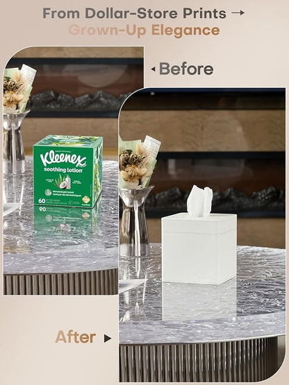 Cloudever Tissue Box Holder Cover, Modern PU Leather Square Decorative Tissue Holder Organizer-Woven New Off White