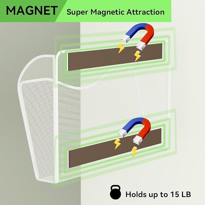 Magnetic File Holder - Heavy Duty Wall File Organizer for Refrigerator & Whiteboard - Strong Magnet Mail Holder & Magazine Rack, No Drilling Document Storage Basket for Office Cabinet