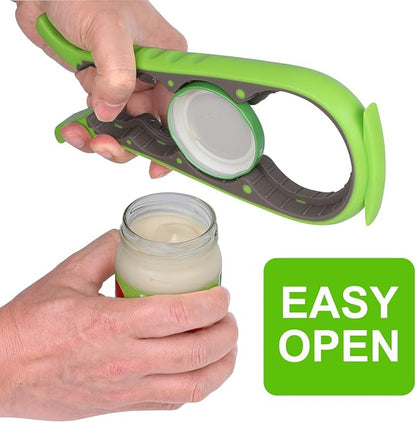 6 in 1 Lids off Jar Opener, Bottle Opener for Weak Hands, Seniors, Arthritis, Women, Kids - Multipurpose Kitchen Tool, Easy open. & Non Slip Rubber Jar opener Gripper Pad, Green