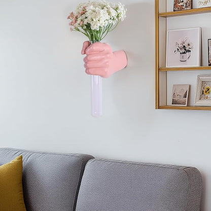 Pink Wall Sculpture,Wall Art Bedoroom,Hand Vase,Funky Flower Vase Decorations,Unique Wall Statue,Home Decor Art