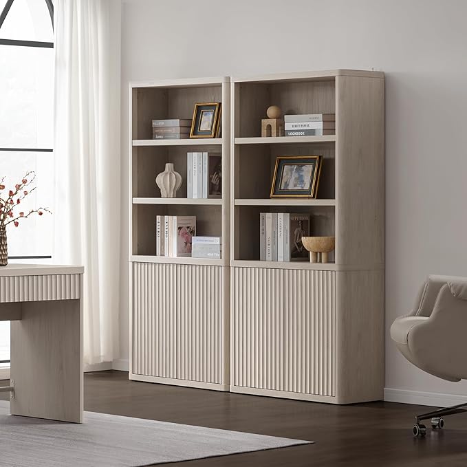 SICOTAS Book Shelf with Doors 71" Tall 6 Tier Bookshelf with Adjustable Shelves Fluted Booshelves & Bookcases Modern Book Case with Large Storage Display Cabinet for Living Room Home Office Bedroom