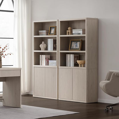 SICOTAS Book Shelf with Doors 71" Tall 6 Tier Bookshelf with Adjustable Shelves Fluted Booshelves & Bookcases Modern Book Case with Large Storage Display Cabinet for Living Room Home Office Bedroom