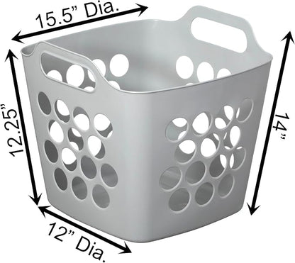 Flexible Plastic Laundry Basket - Square Storage Hamper with Side Handles for Easy Carrying - Versatile Organizer for Laundry, and Household Storage, 28 Litter Gray