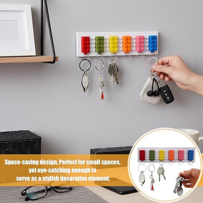 Key Holder for Wall, Building Block Key Rack, Includes 6 Building Block Keychains, Easy Installation Key Rack, Fun and Colorful Building Blocks Key Organizer Rack, for Entryway and Home Decor