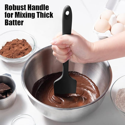 4-Piece Silicone Spatula Scrapers: Doosu 600°F Heat Resistant Food Grade Kitchen BPA Free Rubber Baking Cooking Tool Nonstick Utensil Set for Mixing, Scraping, Folding, Stirring, Serving (Black)