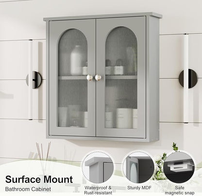 Bathroom Wall Cabinet,Medicine Cabinets Wall Mounted with Arched,Bathroom Medicine Cabinet Over Toilet,Surface Mount Medicine Cabinet for Laundry Room,Kitchen,Grey Storage Cabinet 22x23