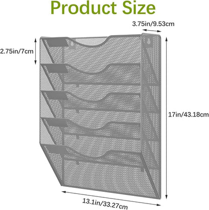 EasyPAG Wall File Organizer 5 Tier Hanging Paper Folder Holder, Zero Assembly Metal Mesh Wall Mounted Mail Organizer for Office Home Classroom Narrow Spaces, Silver