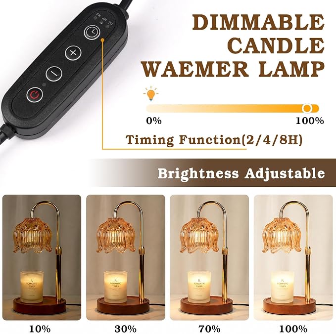 Funistree Flower Candle Warmer Lamp with Timer, Dimmable Candle Lamp Warmer, Christmas Birthday Gifts for Women Mom Her, Housewarming Home Decor, Lotus Wax Warmer for Yankee Candles - Lily Gold