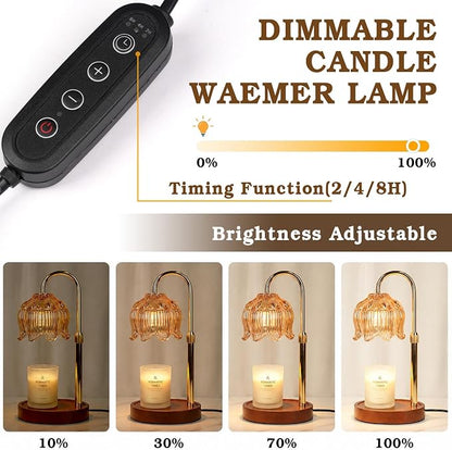 Funistree Flower Candle Warmer Lamp with Timer, Dimmable Candle Lamp Warmer, Christmas Birthday Gifts for Women Mom Her, Housewarming Home Decor, Lotus Wax Warmer for Yankee Candles - Lily Gold