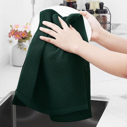 Homaxy 100% Cotton Waffle Weave Kitchen Dish Towels, Ultra Soft Absorbent Quick Drying Cleaning Towel, 13 x 28 Inches, 18-Pack, Blackish Green