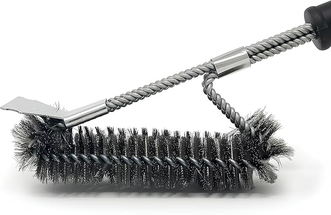 ELK Triple Head Grill Brush - Fast and Efficient BBQ Grate Cleaning Tool with Durable Stainless Steel Bristles - Safe for Porcelain Coated Grates - Ultimate Grime Remover for Quick and Easy Grilling