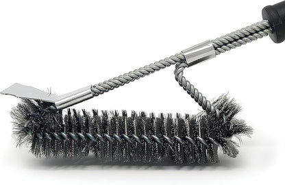 ELK Triple Head Grill Brush - Fast and Efficient BBQ Grate Cleaning Tool with Durable Stainless Steel Bristles - Safe for Porcelain Coated Grates - Ultimate Grime Remover for Quick and Easy Grilling