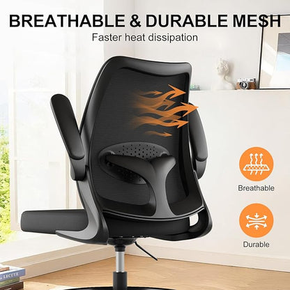 Tall Drafting Chair Ergonomic Home Office Desks Chairs Standing Desk Chair with Flip-up Armrests Adjustable Height Breathable Mesh Office Chair with Lumbar Support and Adjustable Footrest Ring Black