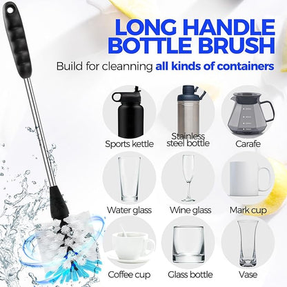 Holikme 6 Pack Bottle Brush Set, 14" Long Handle Stainless Steel Bottle Cleaner Brush, 3 Straw Brushes, 4-in-1 Bottle Cleaning Brush for Water Bottle, Baby Bottle, Blue&White