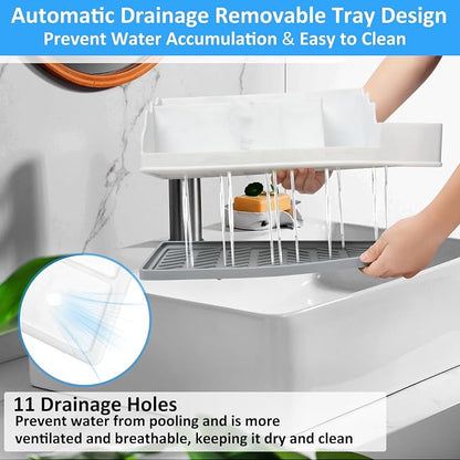 Bathroom Counter Organizer, Large White Silicone Toothbrush Holders for Bathrooms Organizer Countertop with 3PCS Qtip Holder, Toothbrush and Toothpaste Holder for Bathroom Organization Storage Vanity