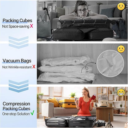 8 Set Compression Packing Cubes for Travel Essentials,Compressible Expandable Packing Cubes for Suitcase,OlarHike Luggage Garment Bags for Travel,Handy Helper for Organizing Clothes(Black)