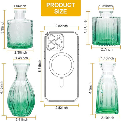 Mapoxy Glass Bud Vases Set of 4,Small Green Flower Vases for Wedding Centerpiece Table Decorations,Clear Vintage Embossed Mini Vases,Flower Arrangements in Vases for Party or Home Decor