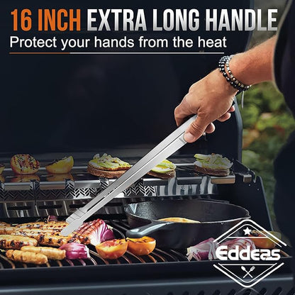 Eddeas 16 Inch long Kitchen Tweezers - 2 Pack large Tweezer Tongs for Cooking, Heavy Duty Stainless Steel Heat Resistant 600°F Food tweezers, Dishwasher safe