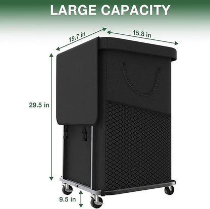 40 Gal(150L) Laundry Basket with Lid, Rolling Laundry Hamper with Wheels, Dirty Clothes Hamper with Metal Frame and Removable Bag Design, Suitable for Laundry Room, Bedroom - Black