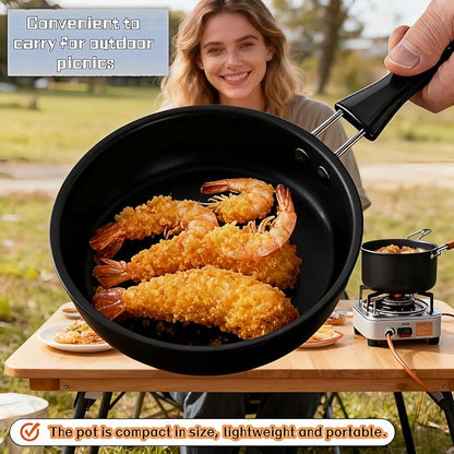 4.7 Inch Mini Frying Pan, Black Non-Stick Egg Pan with Hanging Hole, Flat Bottom Design for Gas, Induction, Electric Stove, Perfect for Single Serve Breakfast, Omelets & Camping, RV Use (Black)