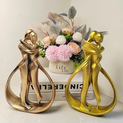 Couple Sculptures for Home Decor, Anniversary Statue Gifts, Hugging Couple Figurines, Modern Romantic Sculptures for Living Room, Bedroom, Office Decor (Rose Gold)