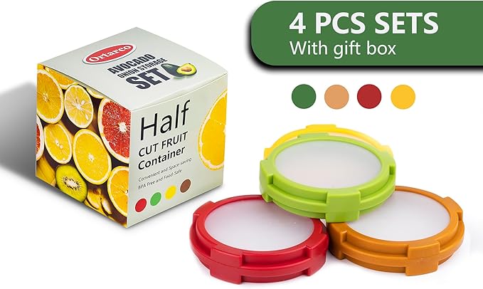 Ortarco 4Pcs Onion Storage Avocado Saver Holder, Lemons Garlic Tomato Peper Fruit Vegetable Container for Fridge (4PCS: Red+Yellow+Brown+Green)