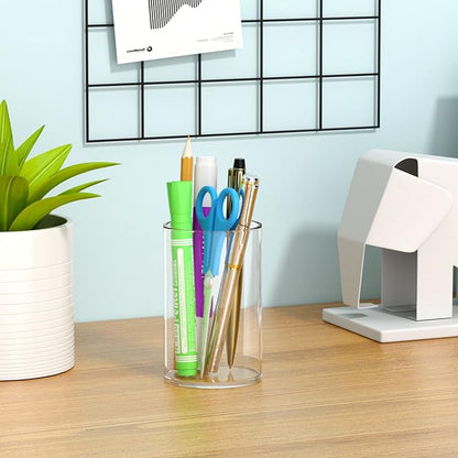NIUBEE Acrylic Pen Holder 2 Pack,Clear Desktop Pencil Cup Stationery Organizer for Office Desk Accessory -Round