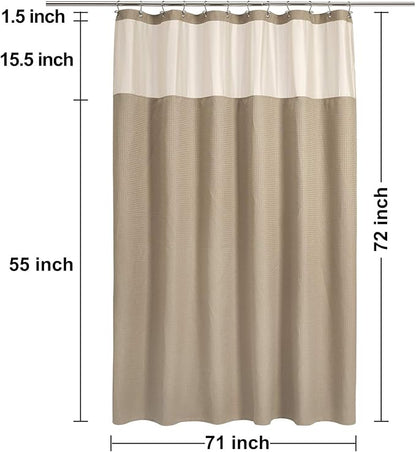 N&Y HOME Waffle Weave Shower Curtain with Snap-in Fabric Liner Set, 12 Hooks Included - Hotel Style, Water-Repellent & Washable, Mesh Top Window - 71x72, Linen