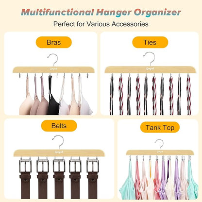 Gomyrod Bra Hanger for Closet, Tank Top Hangers 2 Pack w/20 Hooks Holds 40 Bras, Capacity Foldable Wood Space Saving Hanger, 360°Rotating Closet Organizers and Storage for Dorm & Apartment